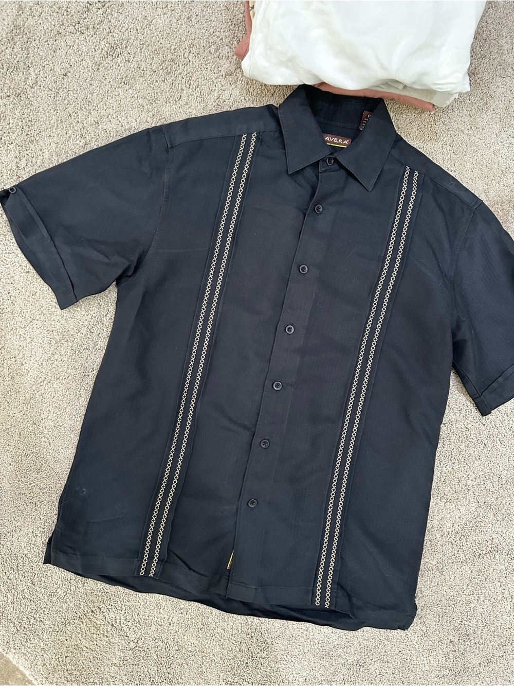 Cubavera Black Short-Sleeve Embroidered Button-Down Shirt